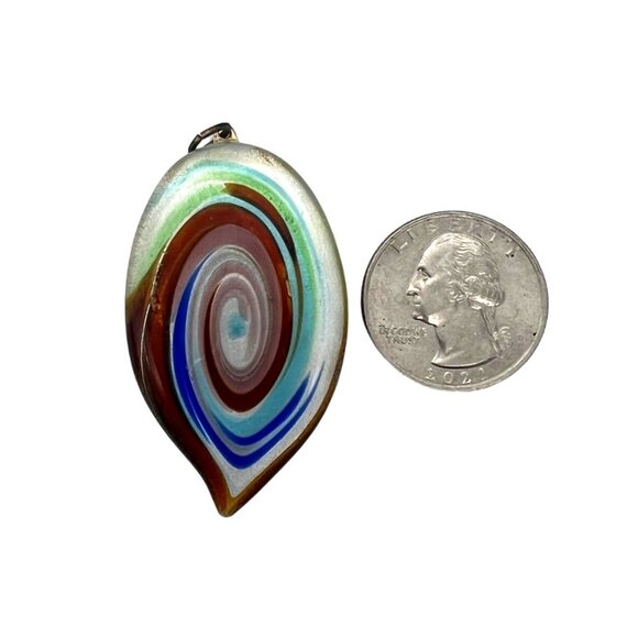 Murano Glass Swirl Pendant Necklace Blue Green Brown Modernist Italy - Picture 4 of 4